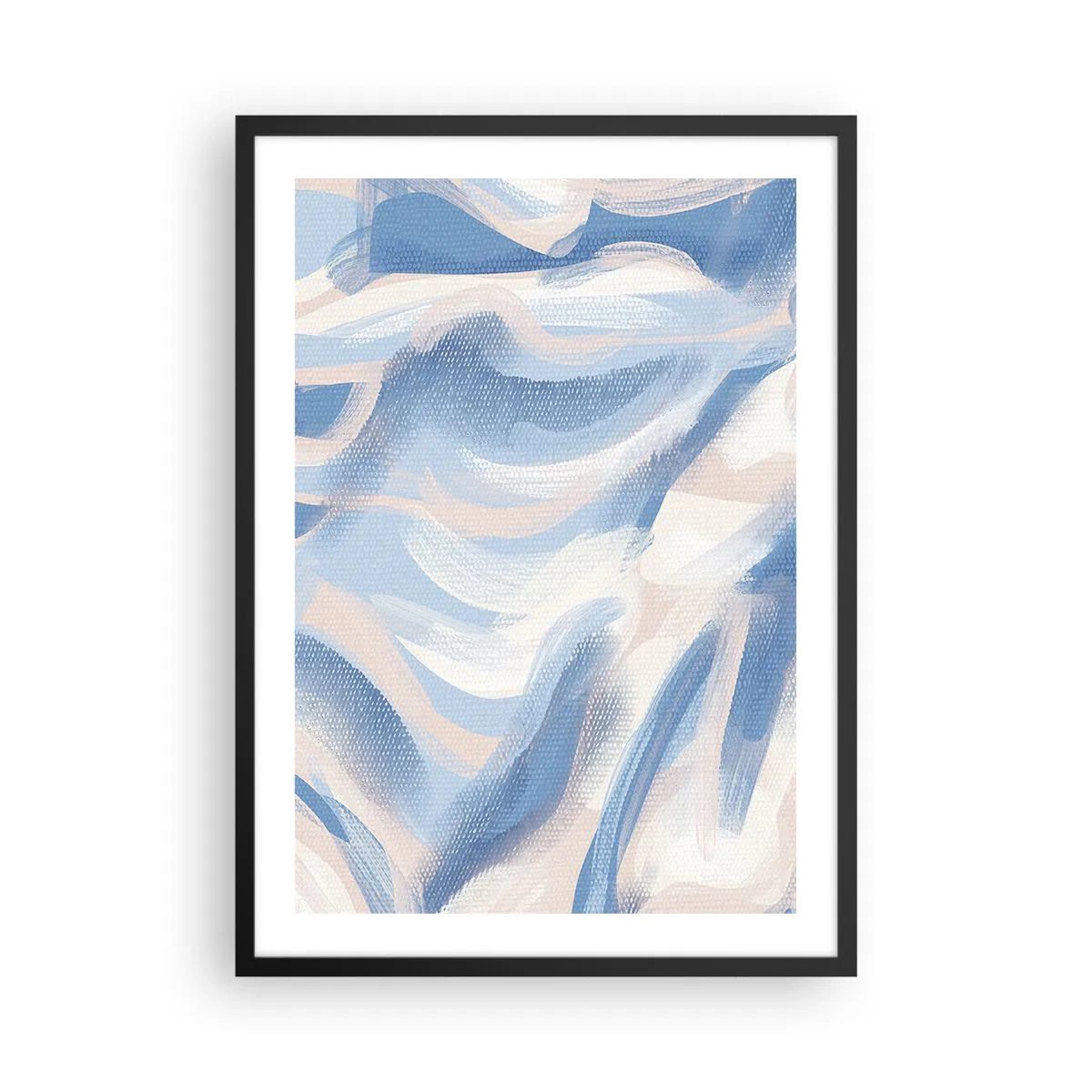 Pôster com moldura preta - Onda abstrata em tons de azul e bege - 50x70cm - Ondas azuis - Decoração de parede moderna para a sala de estar e quarto ARTTOR