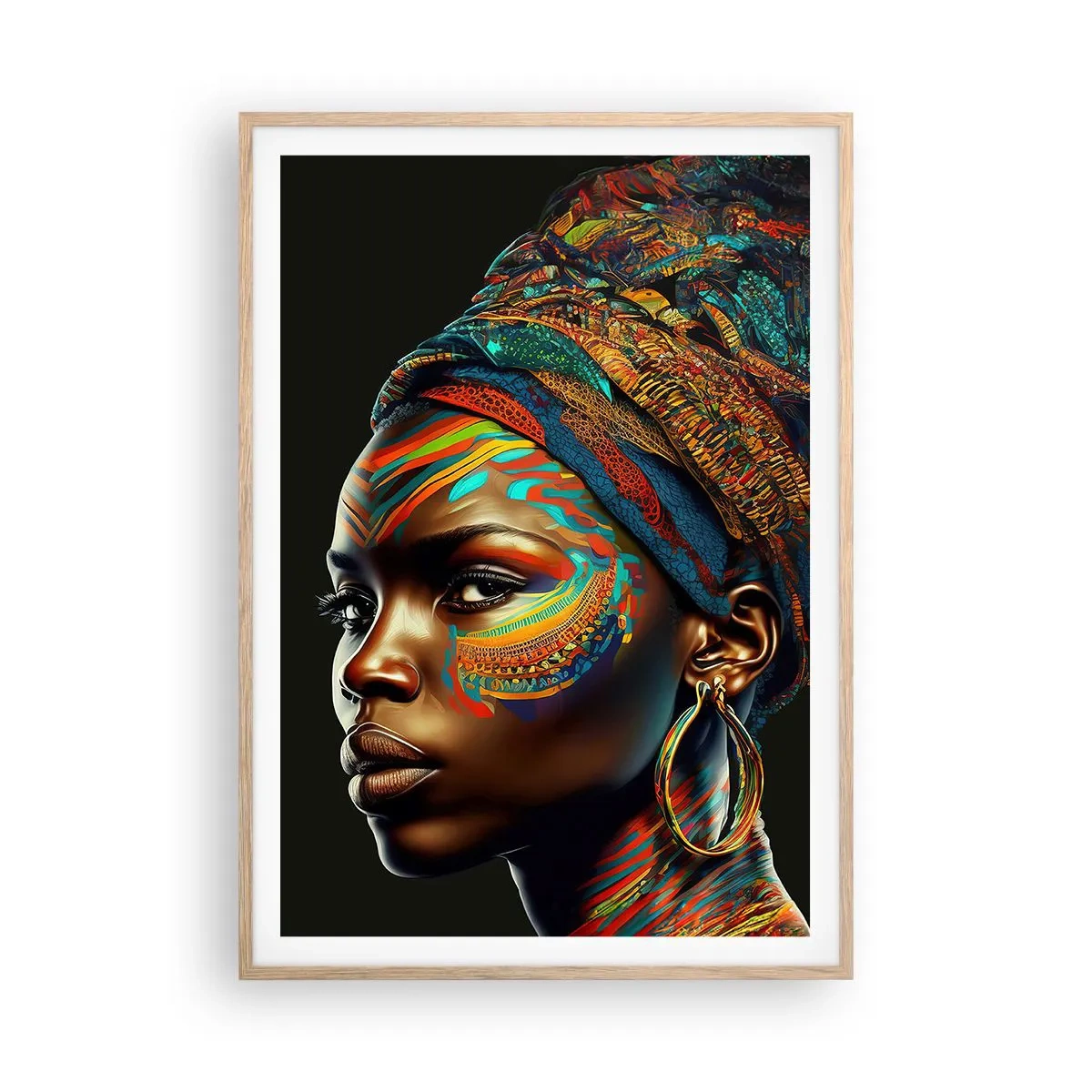Pôster com moldura de carvalho claro - Rainha africana - 70x100 cm