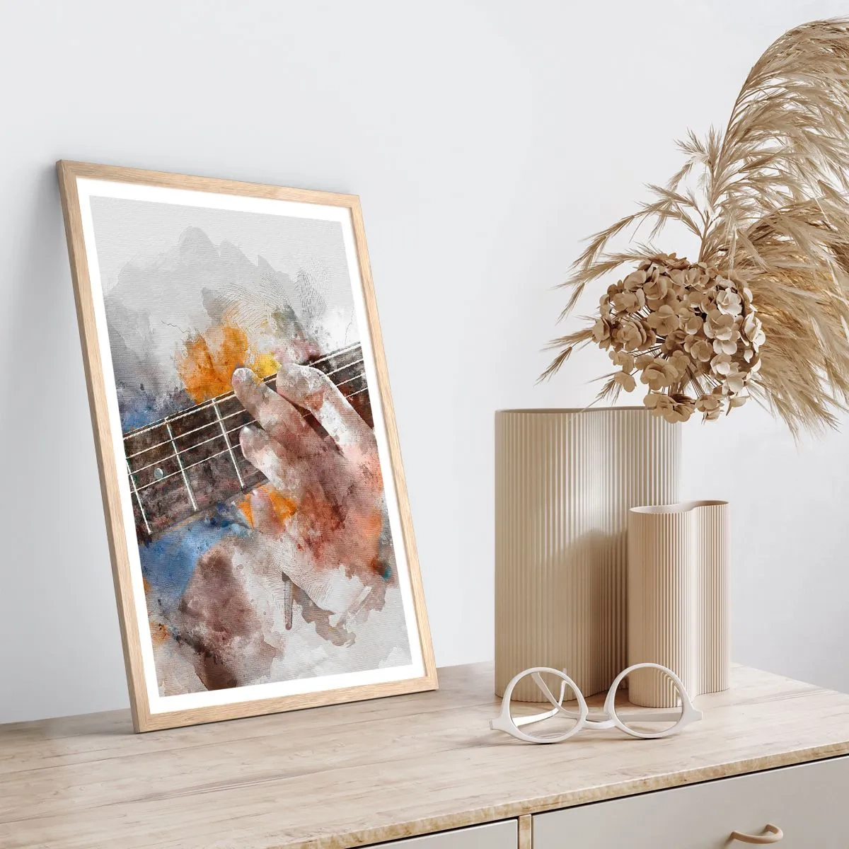 Pôster com moldura de carvalho claro - Poesia entre as cordas - 70x100 cm