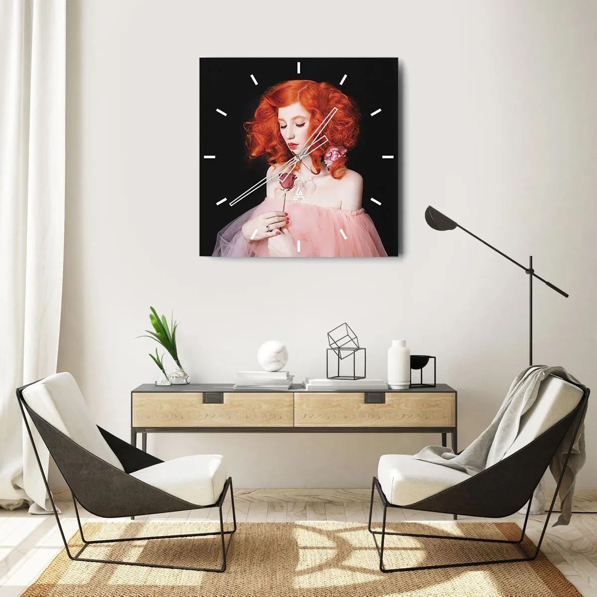 Relógio de parede - Relógio em vidro - Em estilo barroco - 40x40 cm