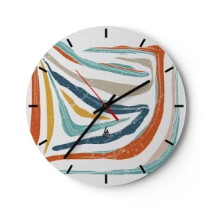 Relógio de parede - Relógio em vidro - Ondas e linhas coloridas e dinâmicas criam um padrão abstrato alegre. - 30x30cm - Abstração com um sorriso amigável - Decoração de parede moderna para a sala de estar, cozinha e quarto ARTTOR