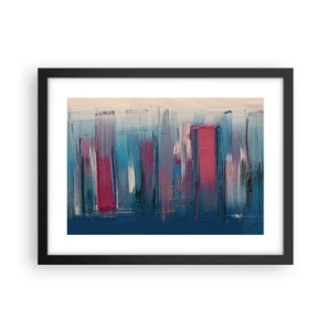 Pôster com moldura preta - Composição vertical em azul e vermelho - 40x30 cm