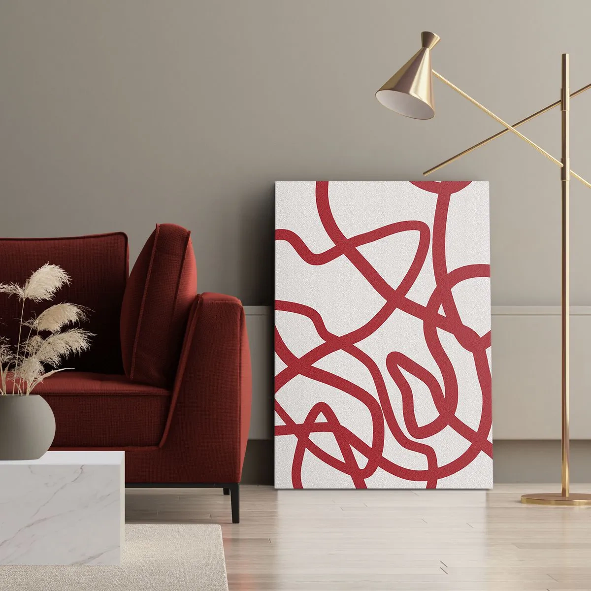 Quadro em tela - Vermelho em branco - 45x80 cm