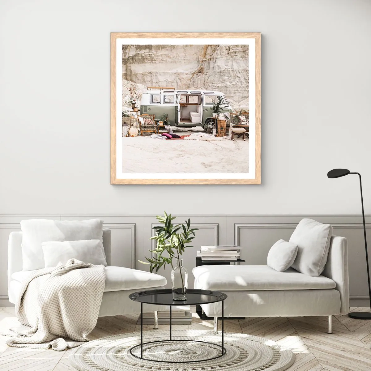 Pôster com moldura de carvalho claro - É hora de começar a jornada - 30x30 cm