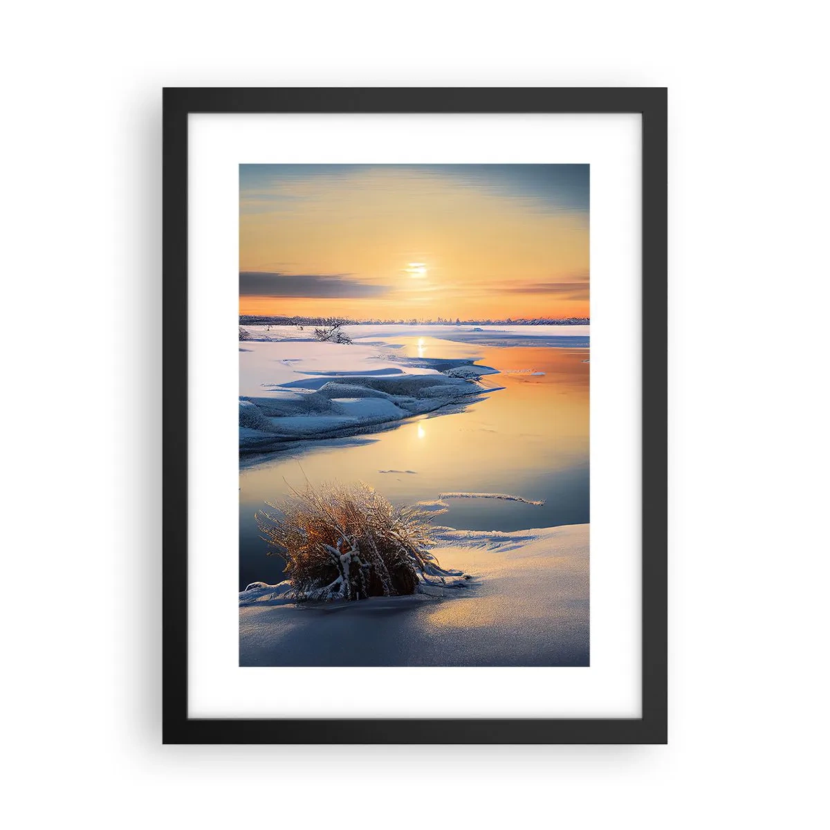 Pôster com moldura preta - Pôr do sol de inverno - 30x40 cm