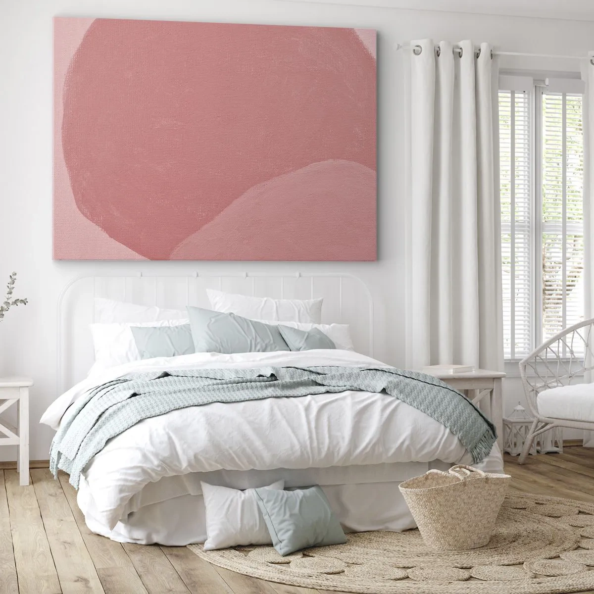 Quadro em tela - Abstração delicada em tons de rosa, formas orgânicas e minimalismo - 70x50cm - Composição orgânica em rosa - Decoração de parede moderna para a sala de estar e quarto ARTTOR