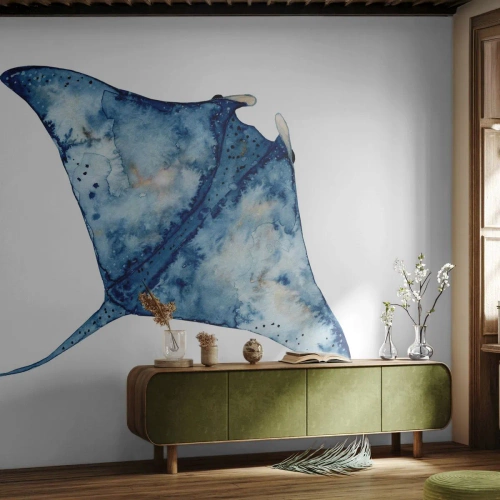 Papel de Parede Premium Sand - A vida em azul - Arraia, Peixe, Estilo à beira-mar - 100x70 cm