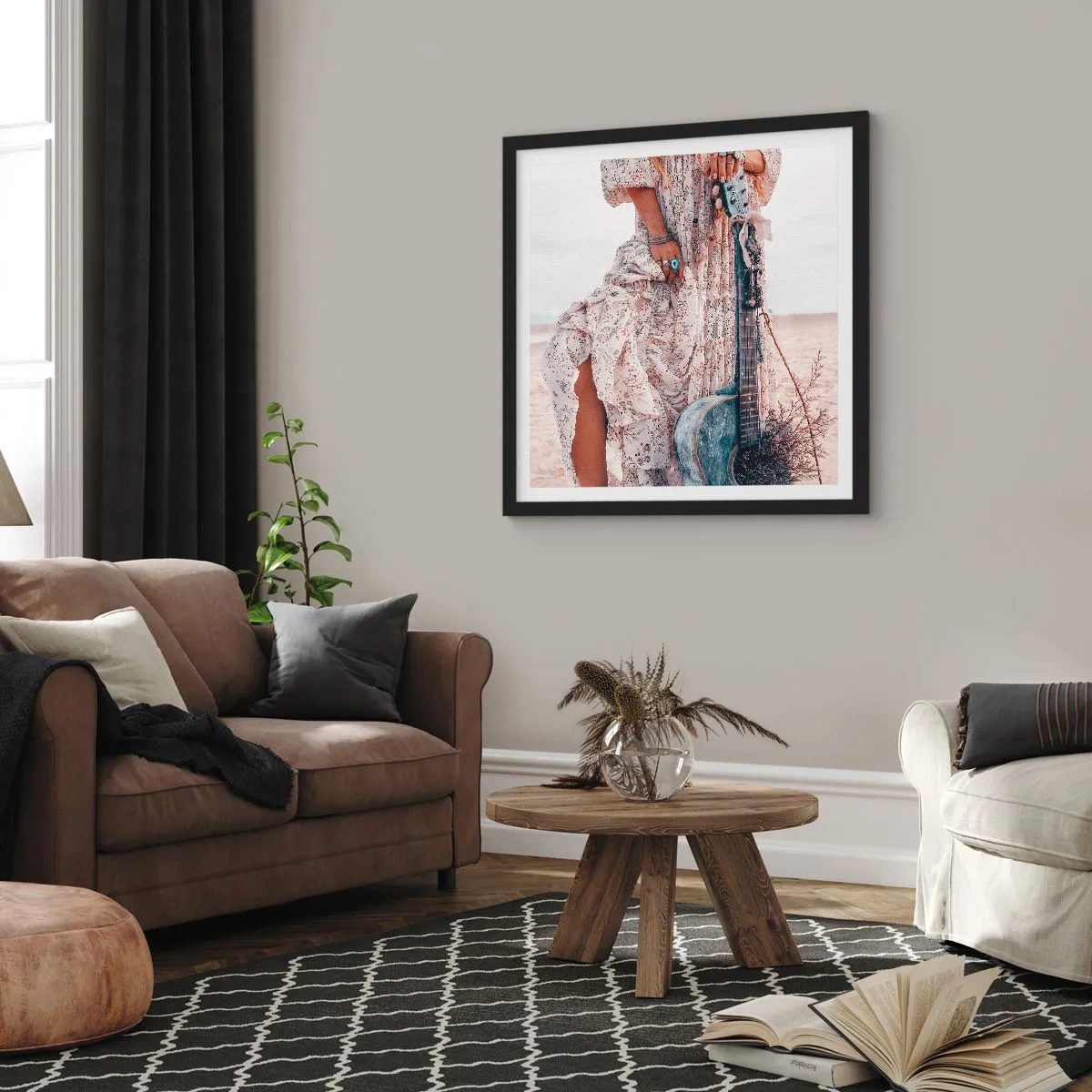 Pôster com moldura preta - Flores a caminho - 50x50 cm