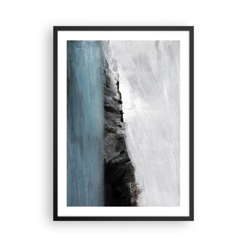 Pôster com moldura preta - Composição abstrata de uma costa rochosa e oceano - 50x70cm - Água – terra: choque dos elementos - Decoração de parede moderna para a sala de estar e quarto ARTTOR