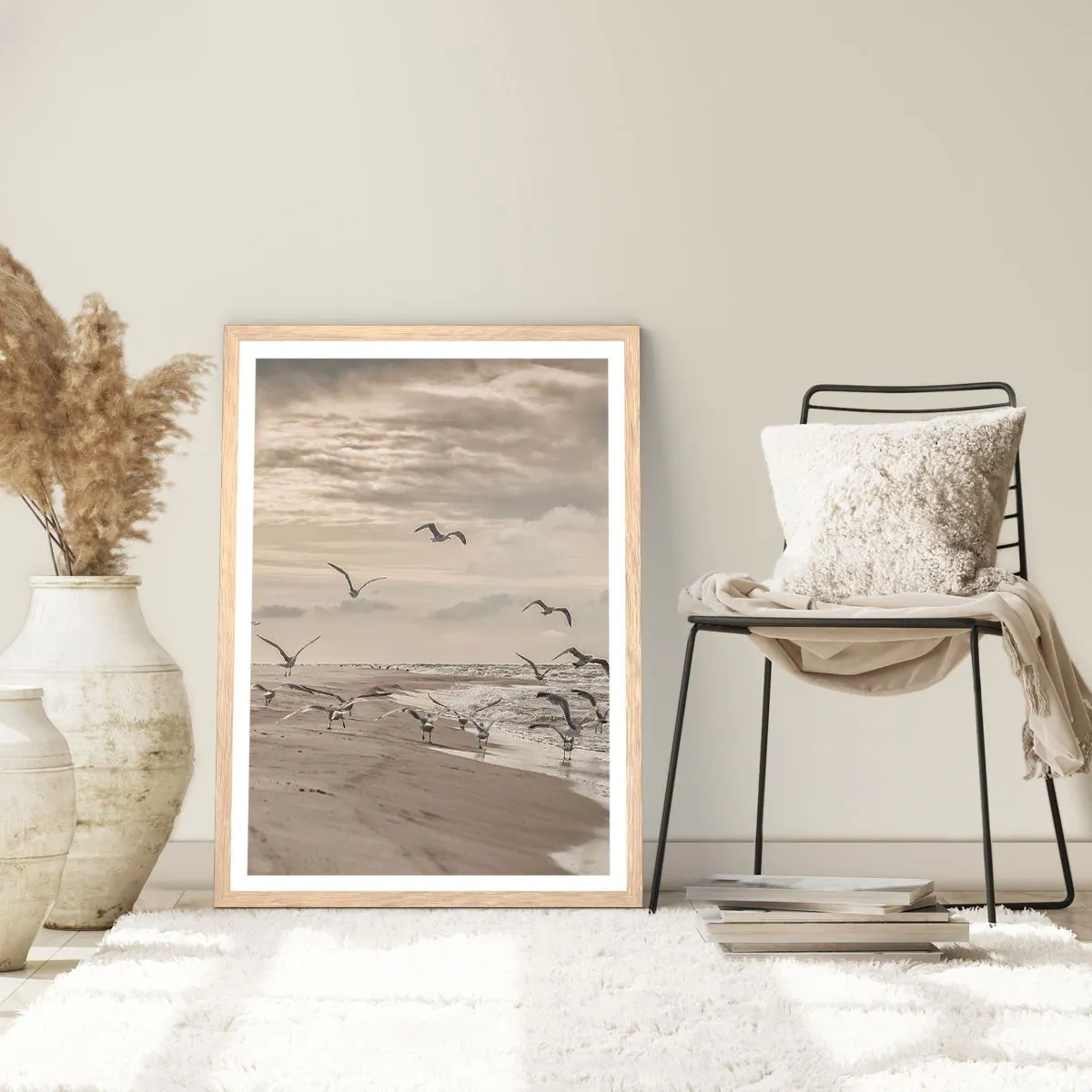 Pôster com moldura de carvalho claro - O som do mar, o canto dos pássaros - 40x50 cm