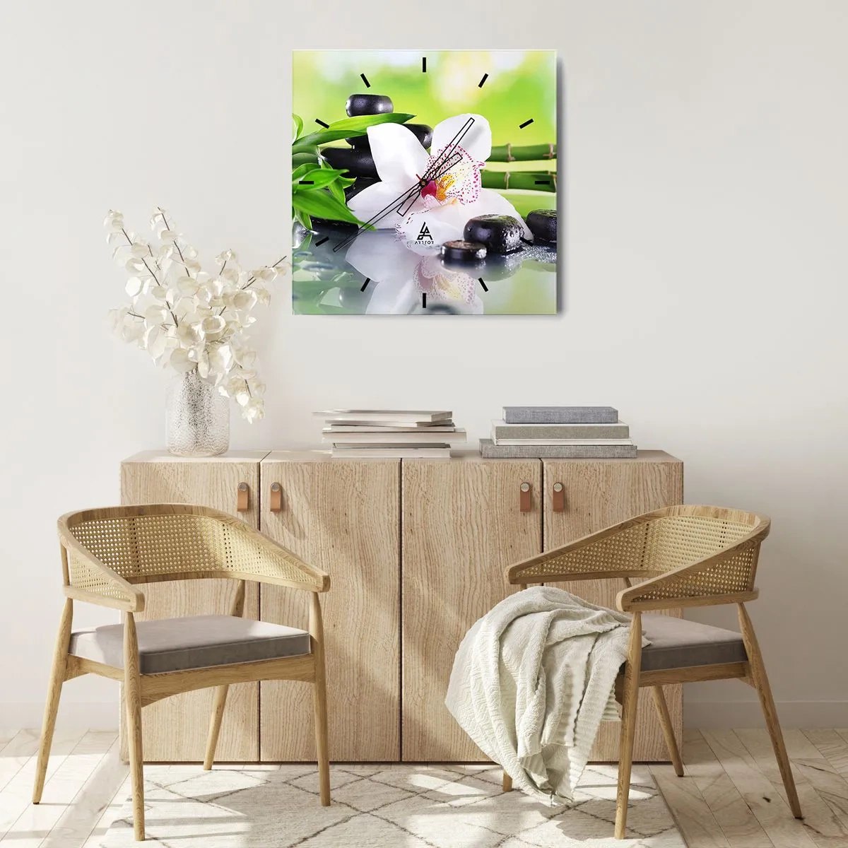 Relógio de parede - Relógio em vidro - Frescor e vigor - 30x30 cm