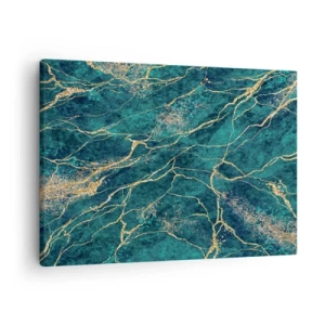 Quadro em tela - Padrão de mármore texturizado em tons de turquesa e dourado - 70x50cm - Veia dourada - Decoração de parede moderna para a sala de estar e quarto ARTTOR