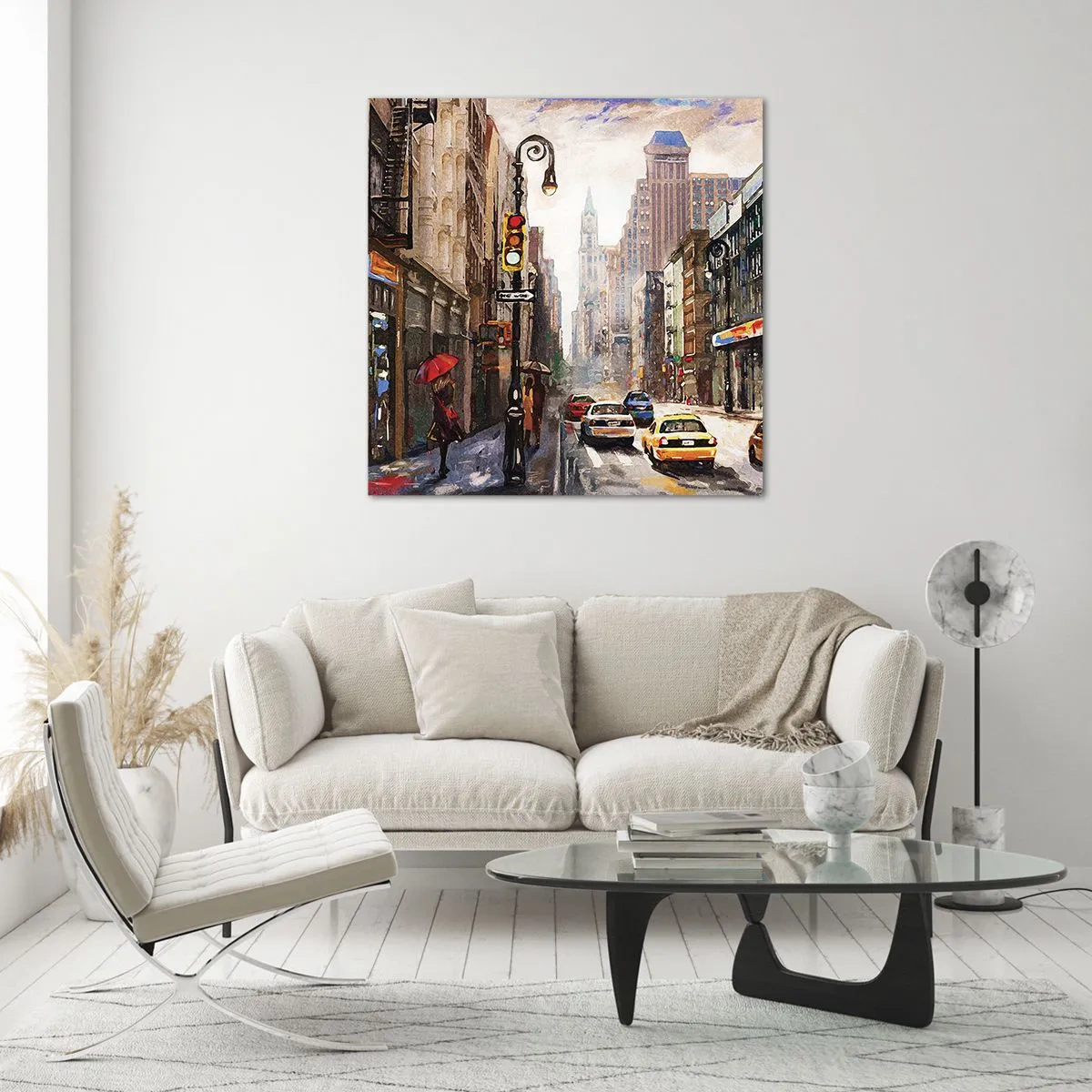 Quadro em vidro - Nova York – colorida também na chuva  - 30x30 cm