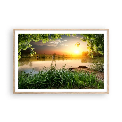 Pôster com moldura de carvalho claro - Paisagem em uma moldura verde - 91x61 cm