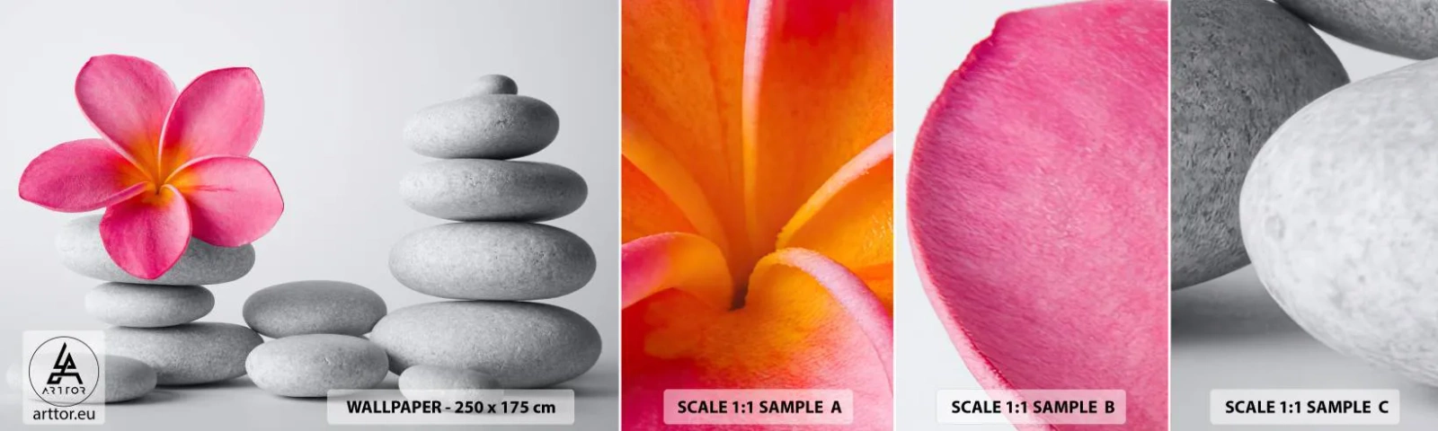 Amostra de papel de parede autocolante Deluxe Sticker - Pedra sobre pedra, e sobre esta pedra... - Flor, Pedras, Spa - 100x30 cm