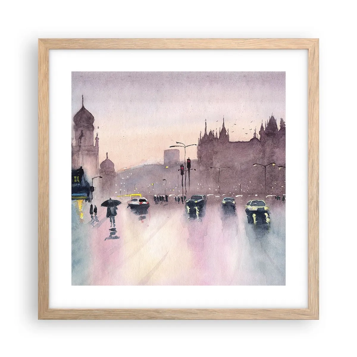 Pôster com moldura de carvalho claro - Na névoa chuvosa - 40x40 cm