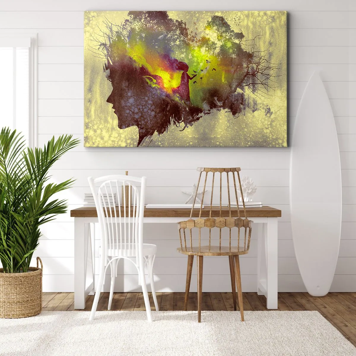 Quadro em tela - Silhueta artística de uma mulher com a natureza ao fundo - 70x50cm - Mãe Natureza - Decoração de parede moderna para a sala de estar e quarto ARTTOR