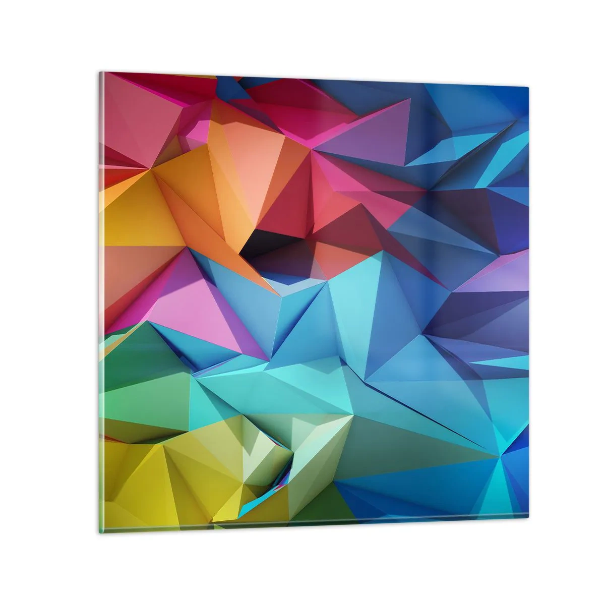 Quadro em vidro - Arco-íris de origami - 30x30 cm