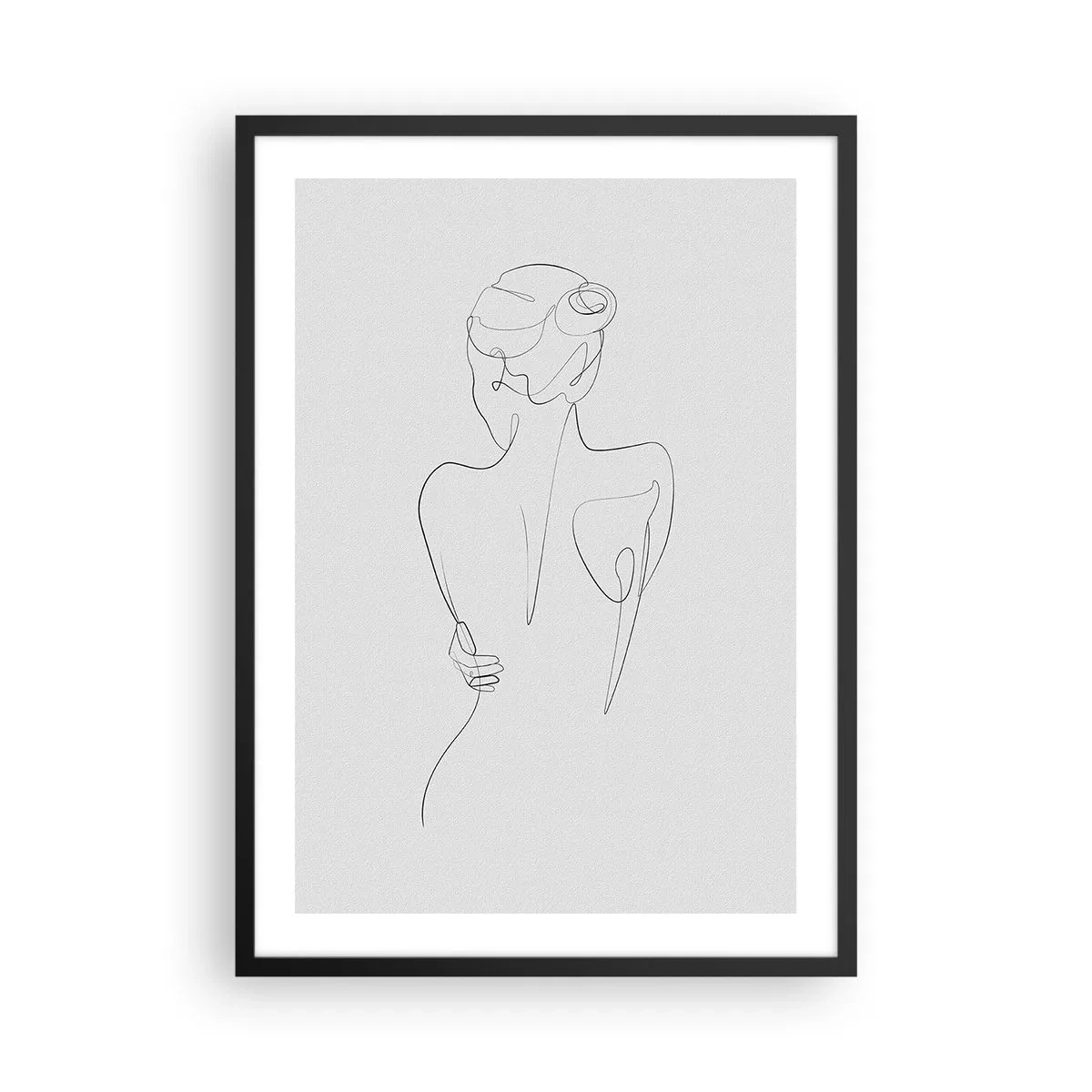 Pôster com moldura preta - Desenho de contorno de uma mulher em um fundo cinza - 50x70cm - Música corporal - Decoração de parede moderna para a sala de estar e quarto ARTTOR