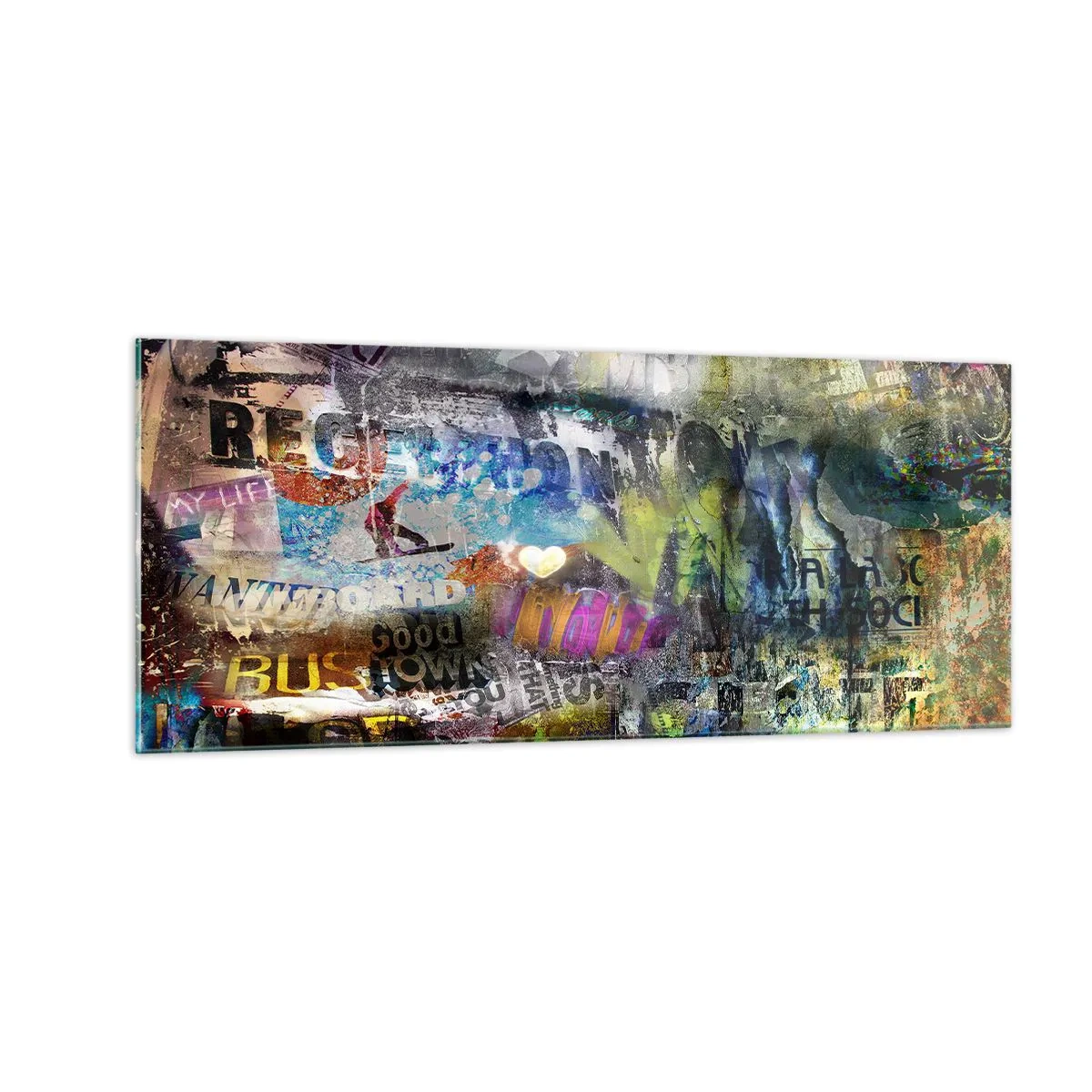 Quadro em vidro - Colagem de memórias - 100x40 cm