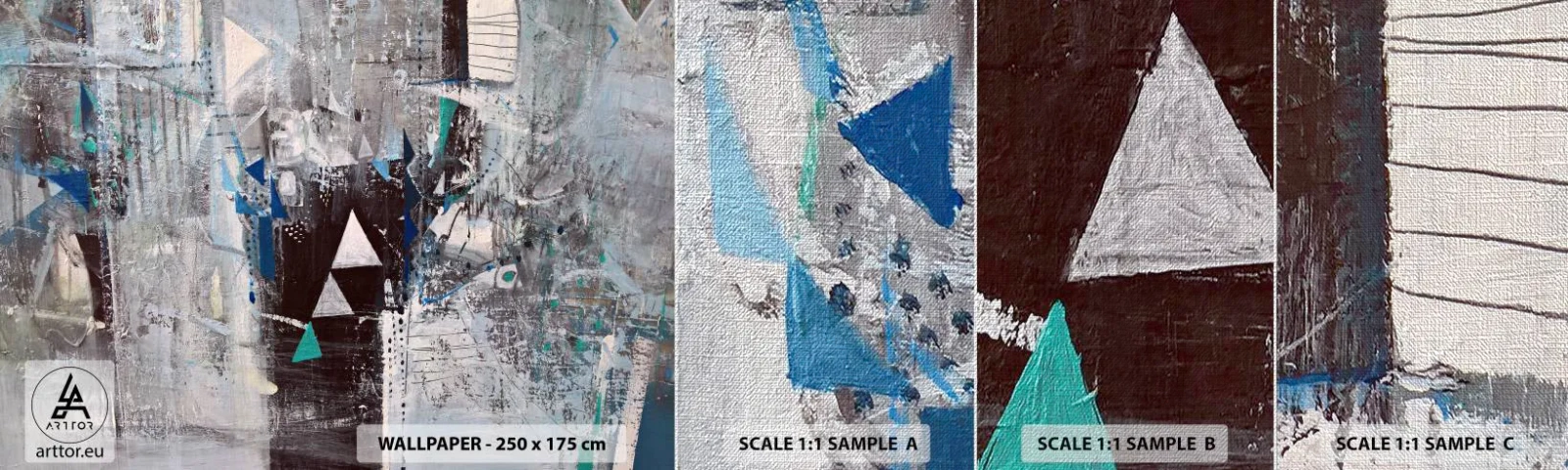 Amostra de papel de parede Premium Canvas - A ordem superior dos triângulos - Abstração, Pedaço, Padrão Moderno - 100x30 cm