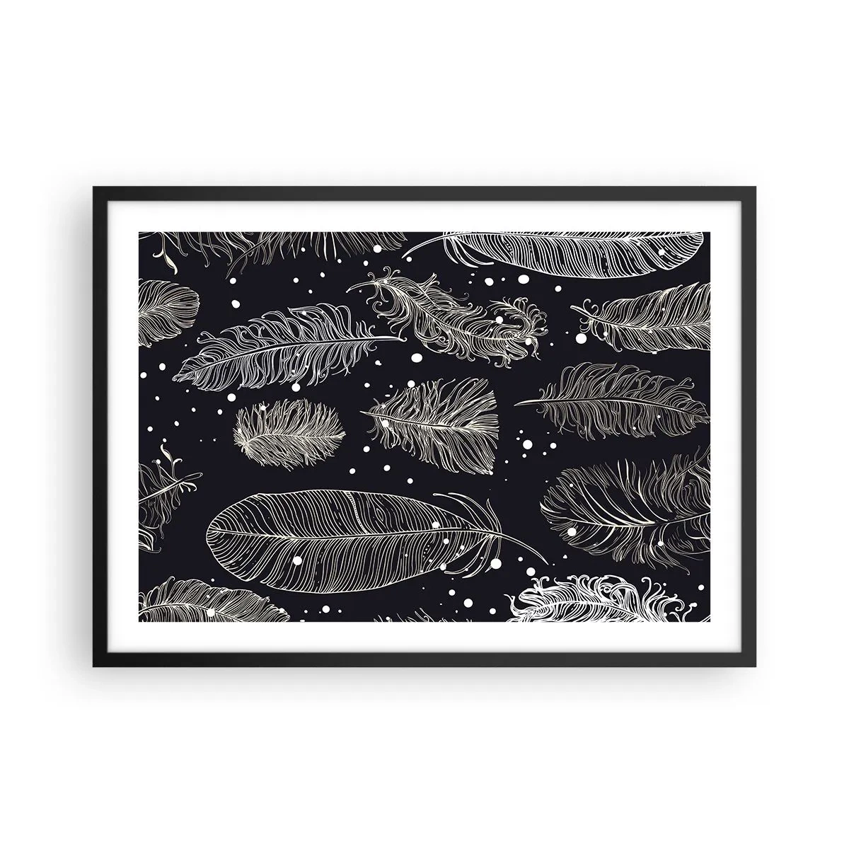 Pôster com moldura preta - Rendas de penas - 70x50 cm