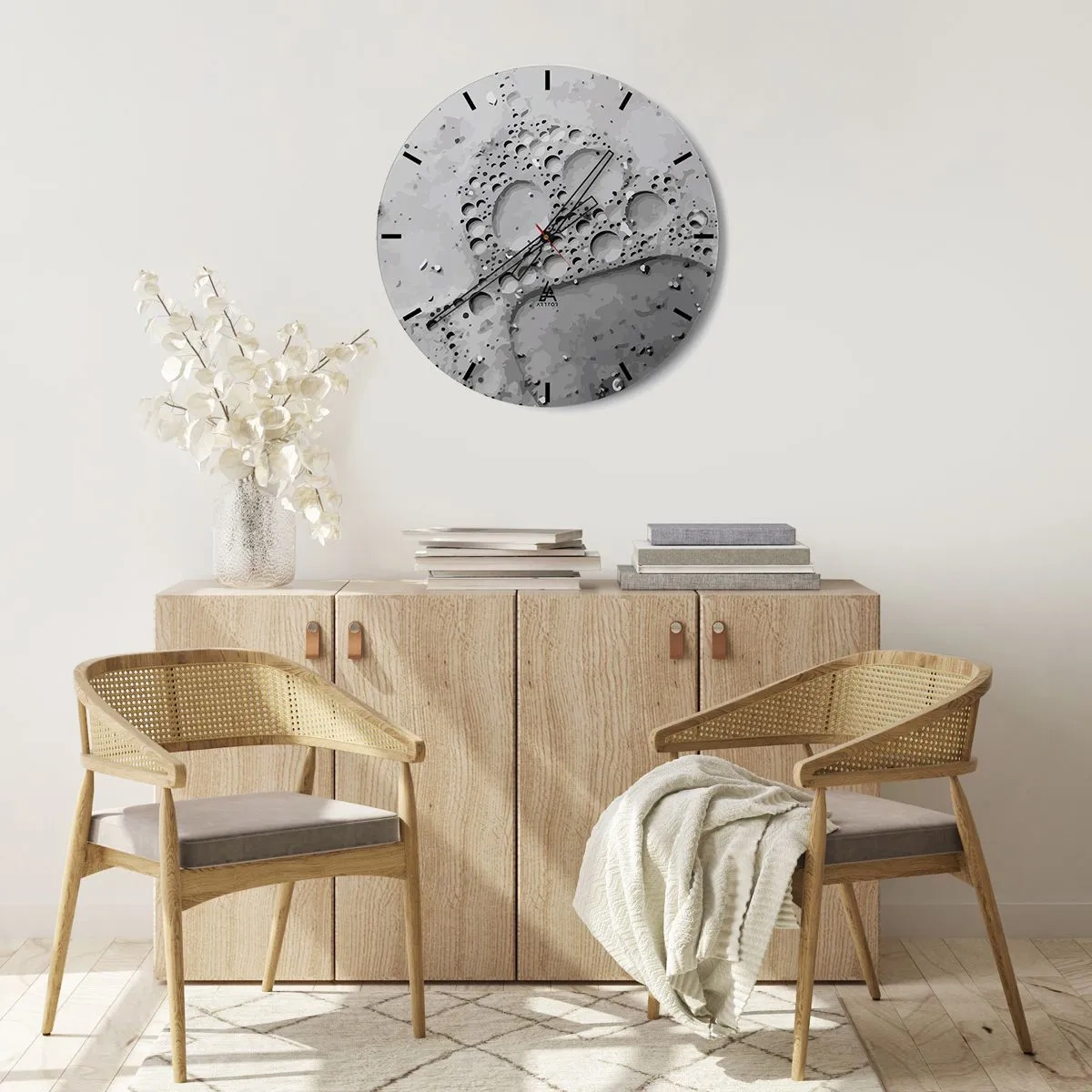 Relógio de parede - Relógio em vidro - A superfície lunar com grandes crateras em tons de cinza - 30x30cm - Vestígio de espuma - Decoração de parede moderna para a sala de estar, cozinha e quarto ARTTOR