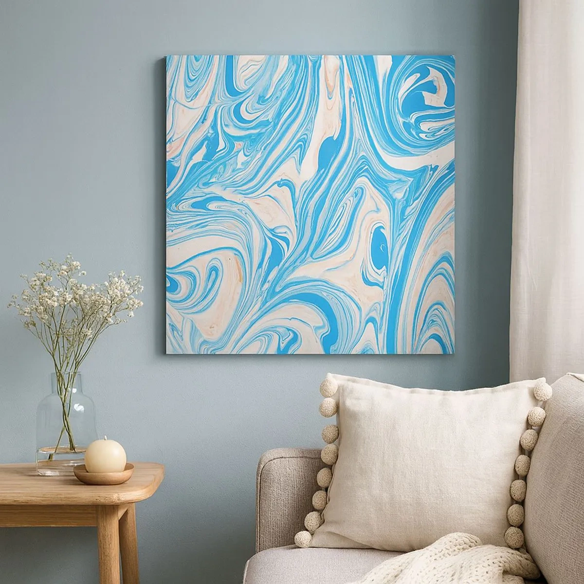 Quadro em tela - Derramado em turquesa - 30x30 cm