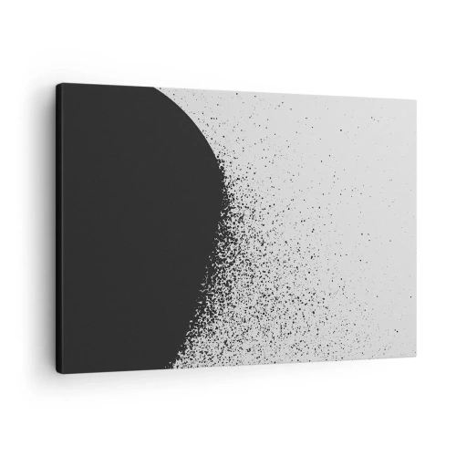 Quadro em tela - Padrão abstrato com partículas pretas em um fundo claro - 70x50cm - Movimento das moléculas - Decoração de parede moderna para a sala de estar e quarto ARTTOR