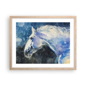 Pôster com moldura de carvalho claro - Retrato com um brilho azul - 50x40 cm