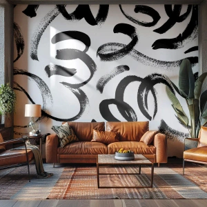 Papel de Parede Standard Eco - Preto sobre branco - Arte Moderna, Modernidade, Padrões - 350x256 cm