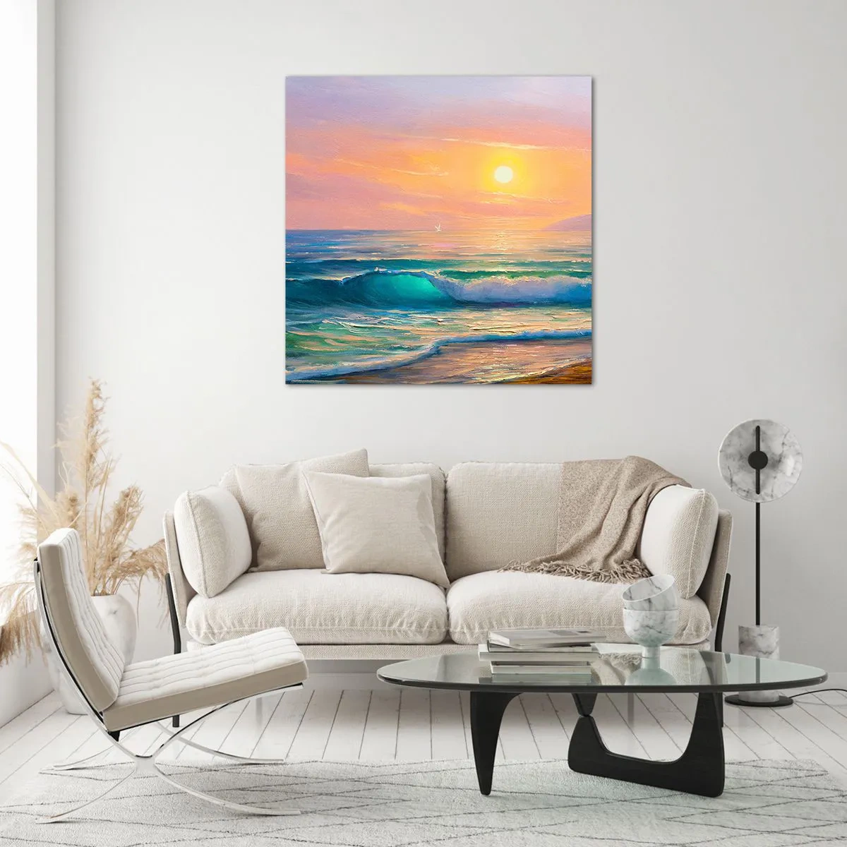 Quadro em vidro - O canto turquesa das ondas - 30x30 cm