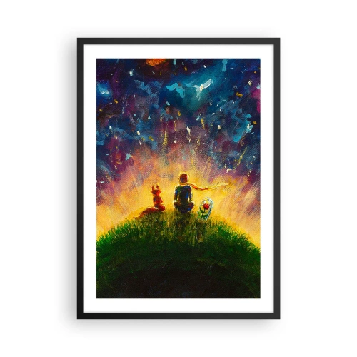 Pôster com moldura preta - Figuras sentadas em uma colina sob um céu estrelado - 50x70cm - Amor e amizade - o mundo inteiro - Decoração de parede moderna para a sala de estar e quarto ARTTOR