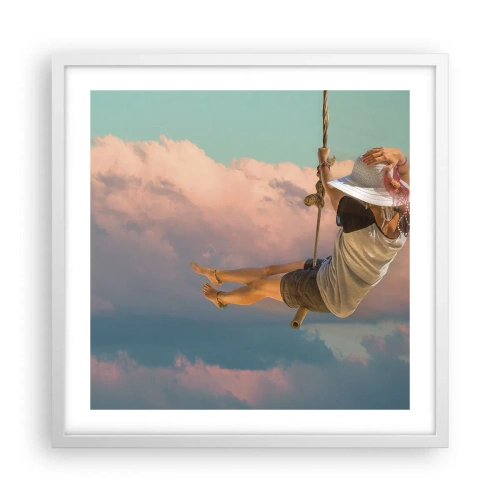 Pôster em moldura branca - Diversão nas nuvens - 50x50 cm