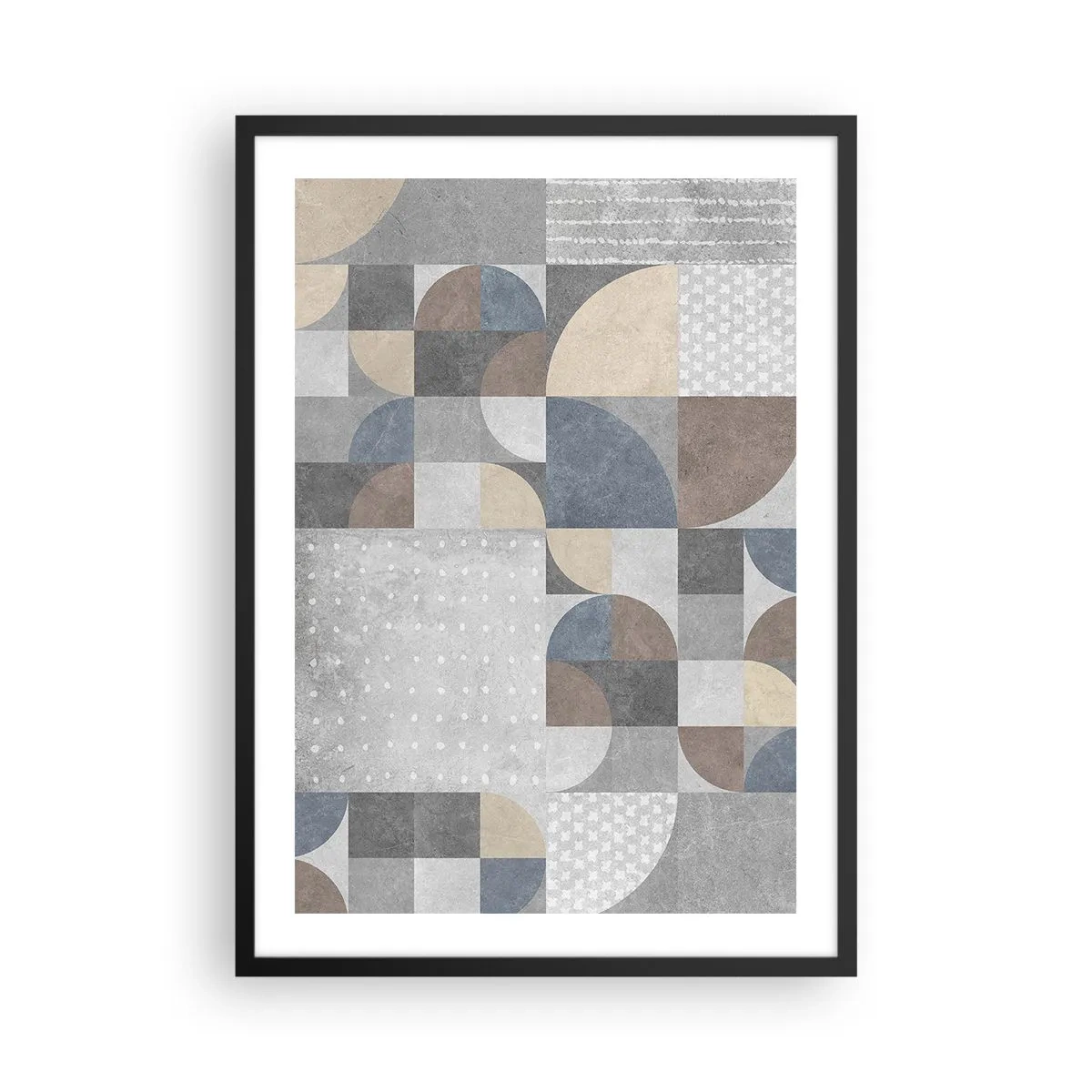 Pôster com moldura preta - Padrão geométrico em tons de cinza e azul - 50x70cm - Fantasia cerâmica - Decoração de parede moderna para a sala de estar e quarto ARTTOR