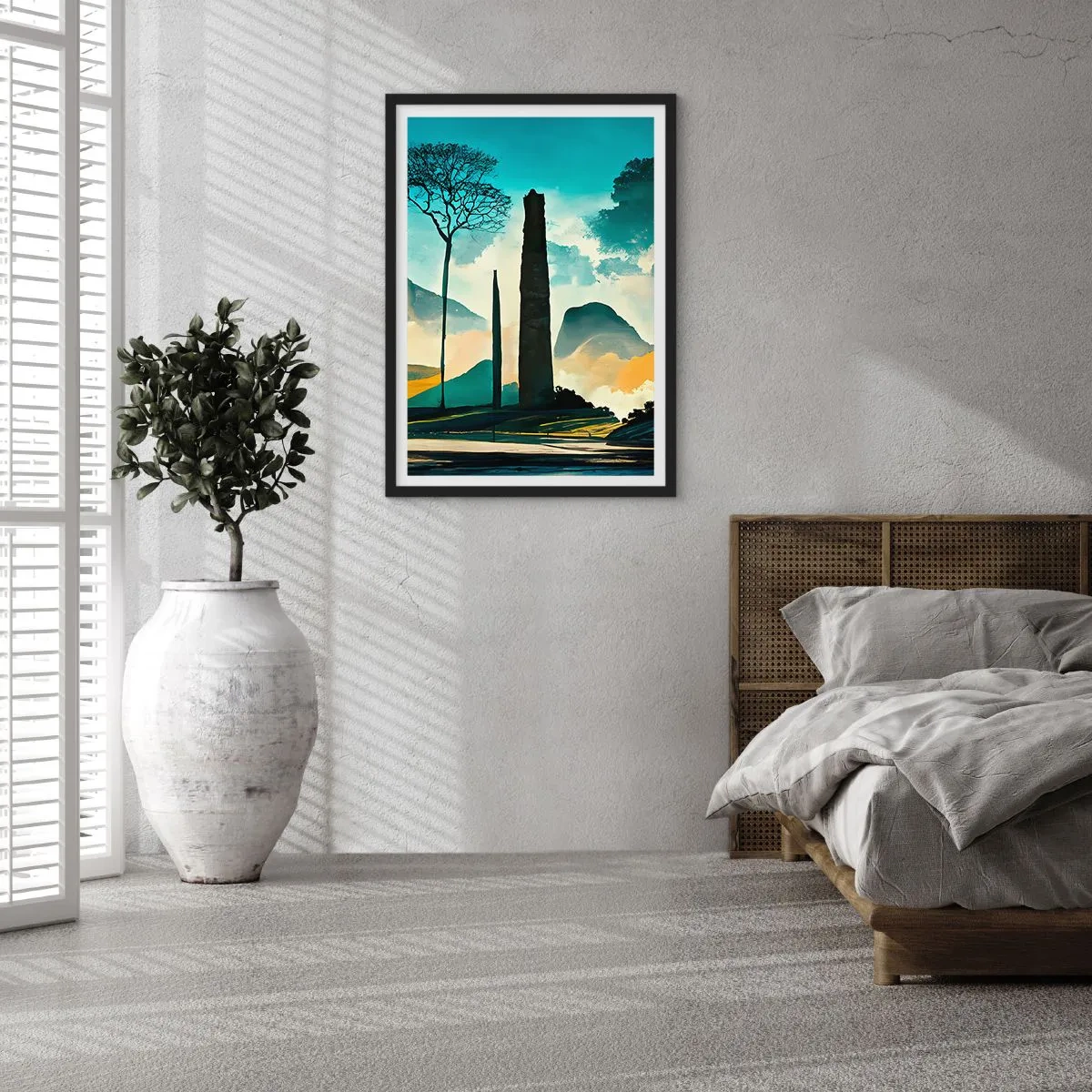 Pôster com moldura preta - Uma paisagem misteriosa com obeliscos monumentais - 50x70cm - Cada vez mais alto - Decoração de parede moderna para a sala de estar e quarto ARTTOR
