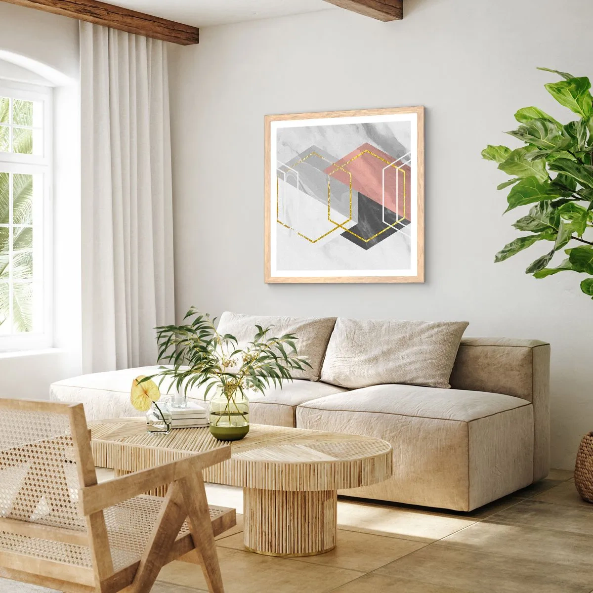 Pôster com moldura de carvalho claro - Composição em cadeia - 60x60 cm