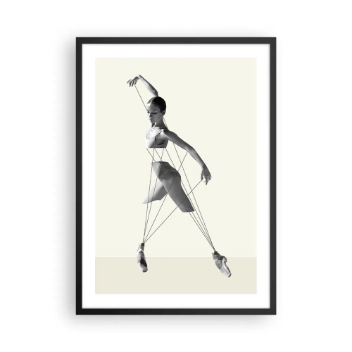 Pôster com moldura preta - Uma bailarina em uma composição artística com linhas geométricas - 50x70cm - No teatro do mundo - Decoração de parede moderna para a sala de estar e quarto ARTTOR