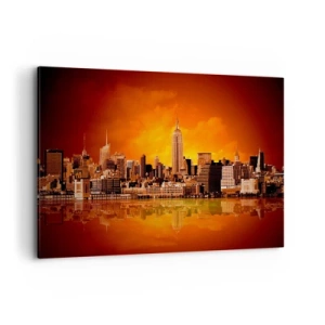 Quadro em tela - Panorama metropolitano em amarelo e bronze - 120x80 cm