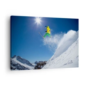 Quadro em tela - Esquiador no ar com montanhas ao fundo - 70x50cm - Dançando com as montanhas - Decoração de parede moderna para a sala de estar e quarto ARTTOR