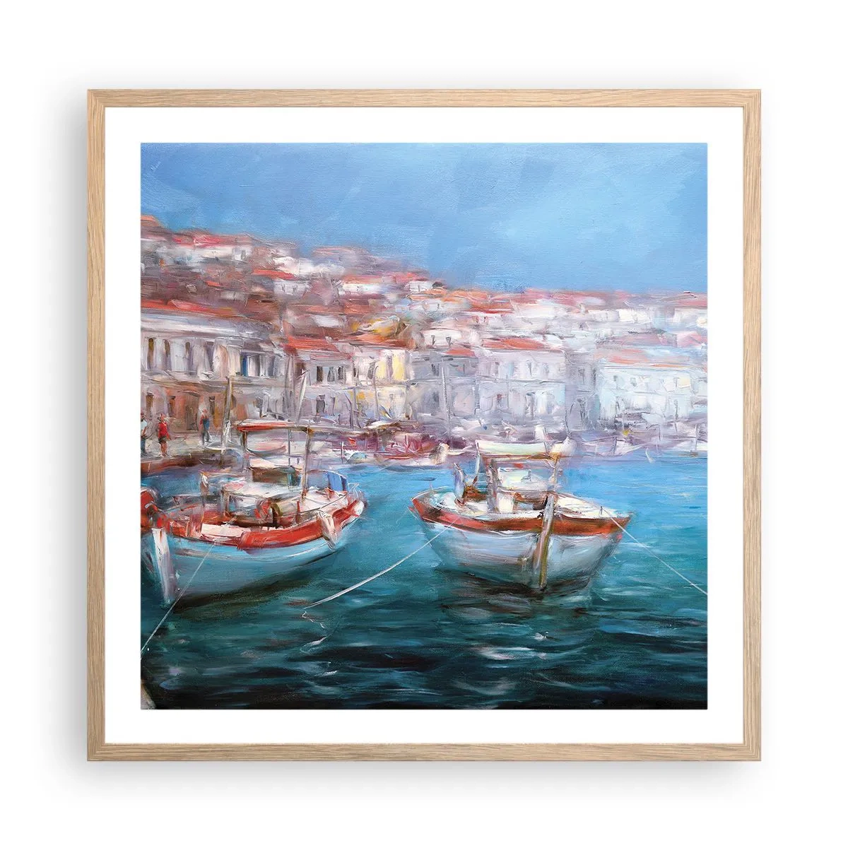 Pôster com moldura de carvalho claro - Baía italiana - 60x60 cm