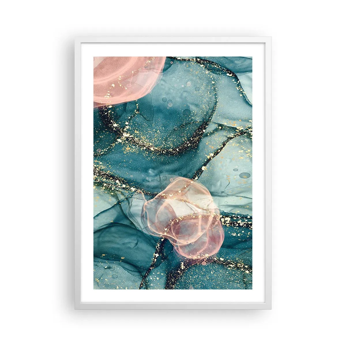 Pôster em moldura branca - Azul seda, rosa tule - 50x70 cm