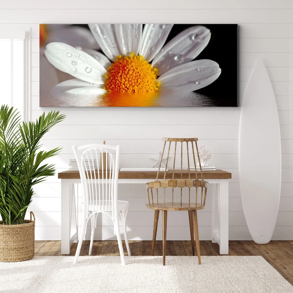 Quadro em tela - As margaridas do sol nascente - 90x30 cm