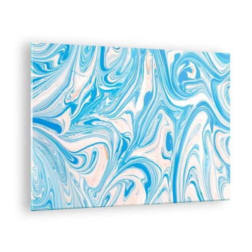 Quadro em vidro - Padrão abstrato em tons de turquesa e bege - 70x50cm - Derramado em turquesa - Decoração de parede moderna para a sala de estar e quarto ARTTOR