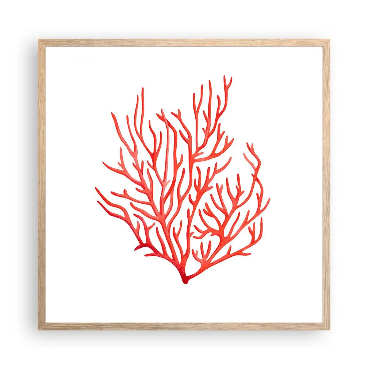 Pôster com moldura de carvalho claro - Filigrana coral - 60x60 cm