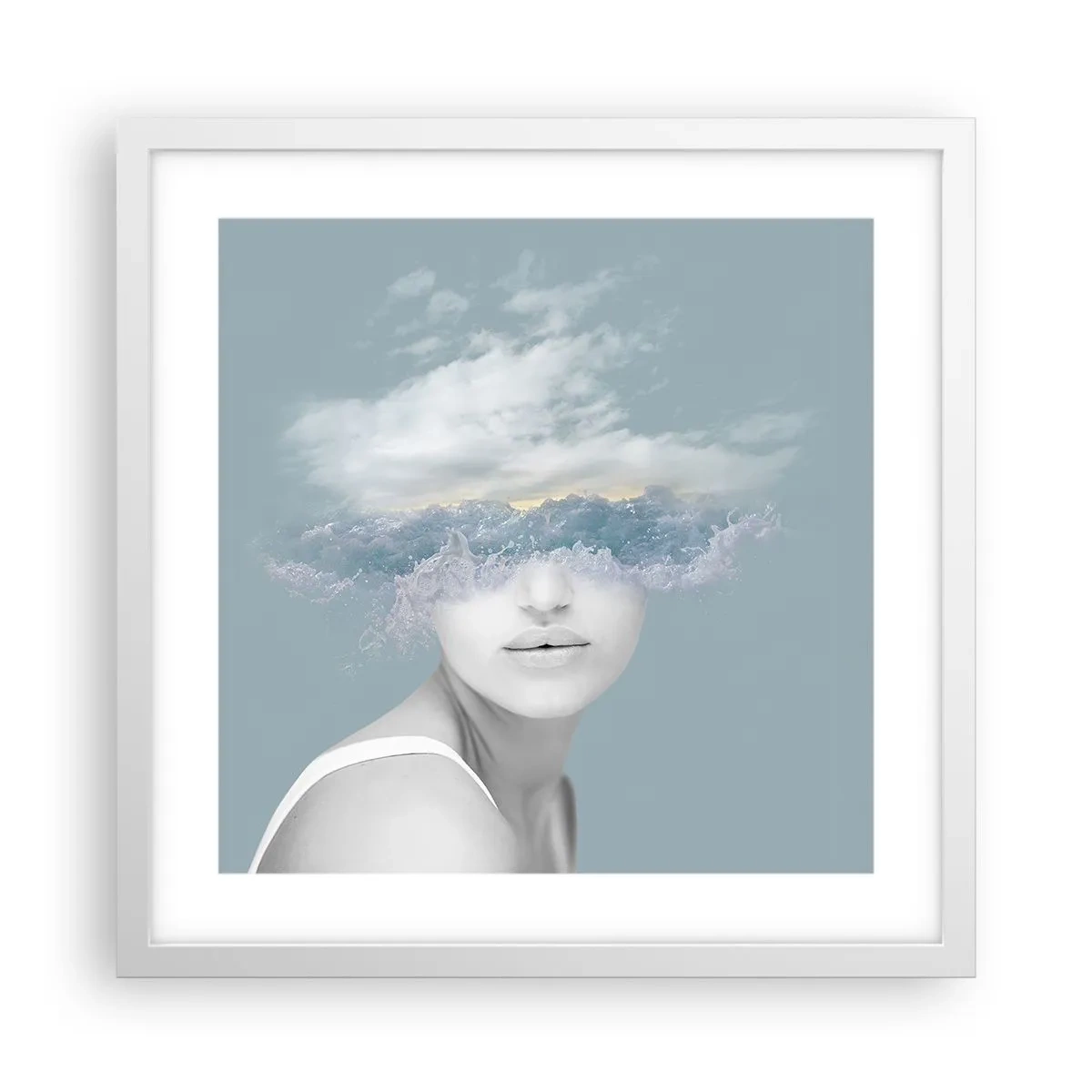 Pôster em moldura branca - Com a cabeça nas nuvens - 40x40 cm