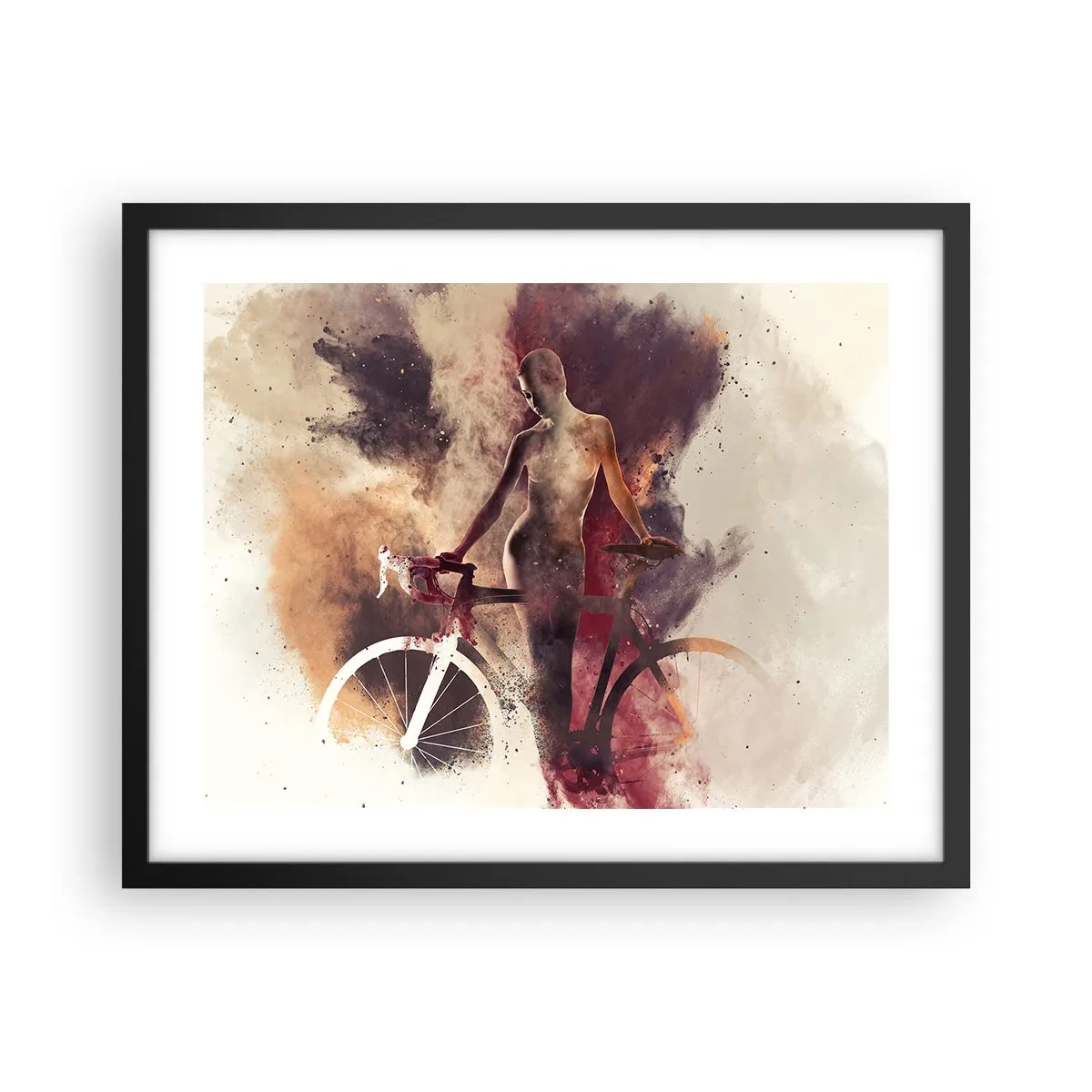 Pôster com moldura preta - Uma alma de bicicleta em formas de mármore - 50x40 cm