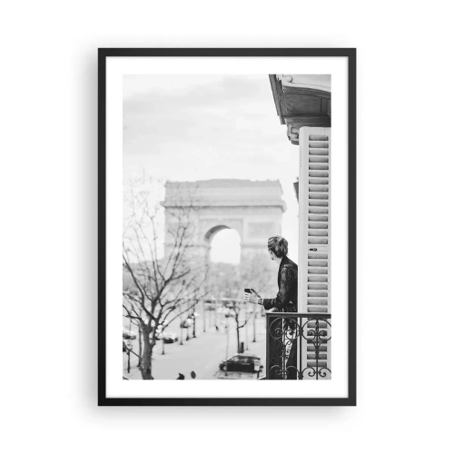 Pôster com moldura preta - Homem na varanda com vista para o Arco do Triunfo - 50x70cm - Quarto com vista - Decoração de parede moderna para a sala de estar e quarto ARTTOR