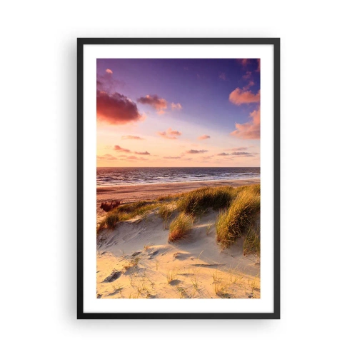 Pôster com moldura preta - Praia com dunas e pôr do sol - 50x70cm - Ar com cheiro de verão - Decoração de parede moderna para a sala de estar e quarto ARTTOR