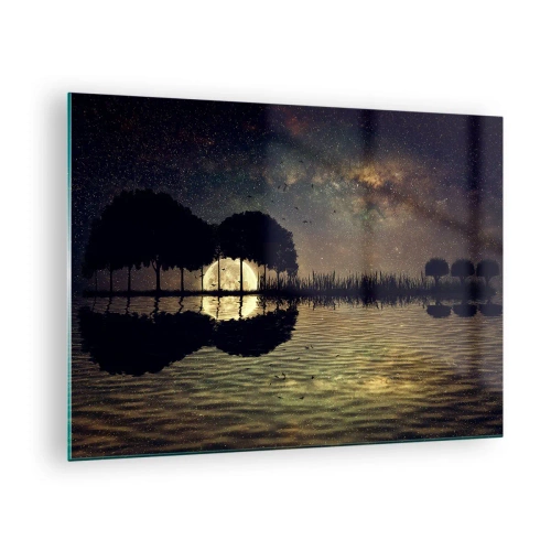 Quadro em vidro - Cena noturna com lua cheia refletida na água - 70x50cm - Uma noite no Fim do Mundo - Decoração de parede moderna para a sala de estar e quarto ARTTOR